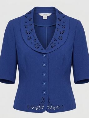 Tanjay Majestic Blue Classic Formal Office Blazer With Eyelet Details Size 8P